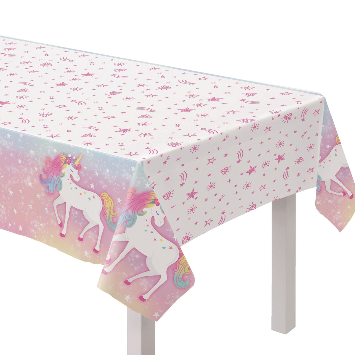 Unicorn Rectangle Plastic Reusable Table Cover, Pink/White, 54 x 96-in V7U6 - product image 1