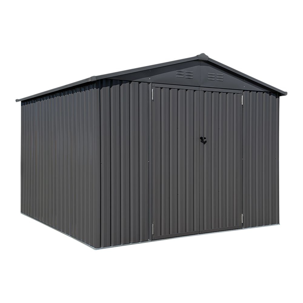 Double Swing Door Outdoor Metal Storage Shed with Sloped Roof, Charcoal, 10-ft x 10-ft P3E7 - product image 1
