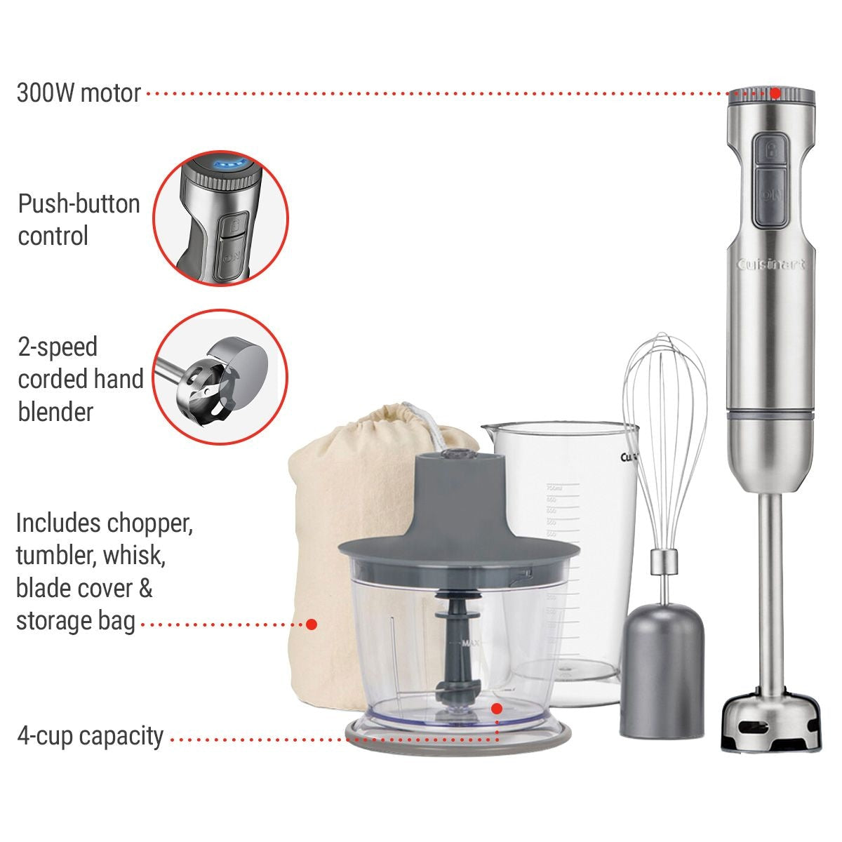 SmartStick 2-Speed Corded Hand Blender with Chopper & Whisk Attachments, Stainless Steel Q9B5 - product image 5