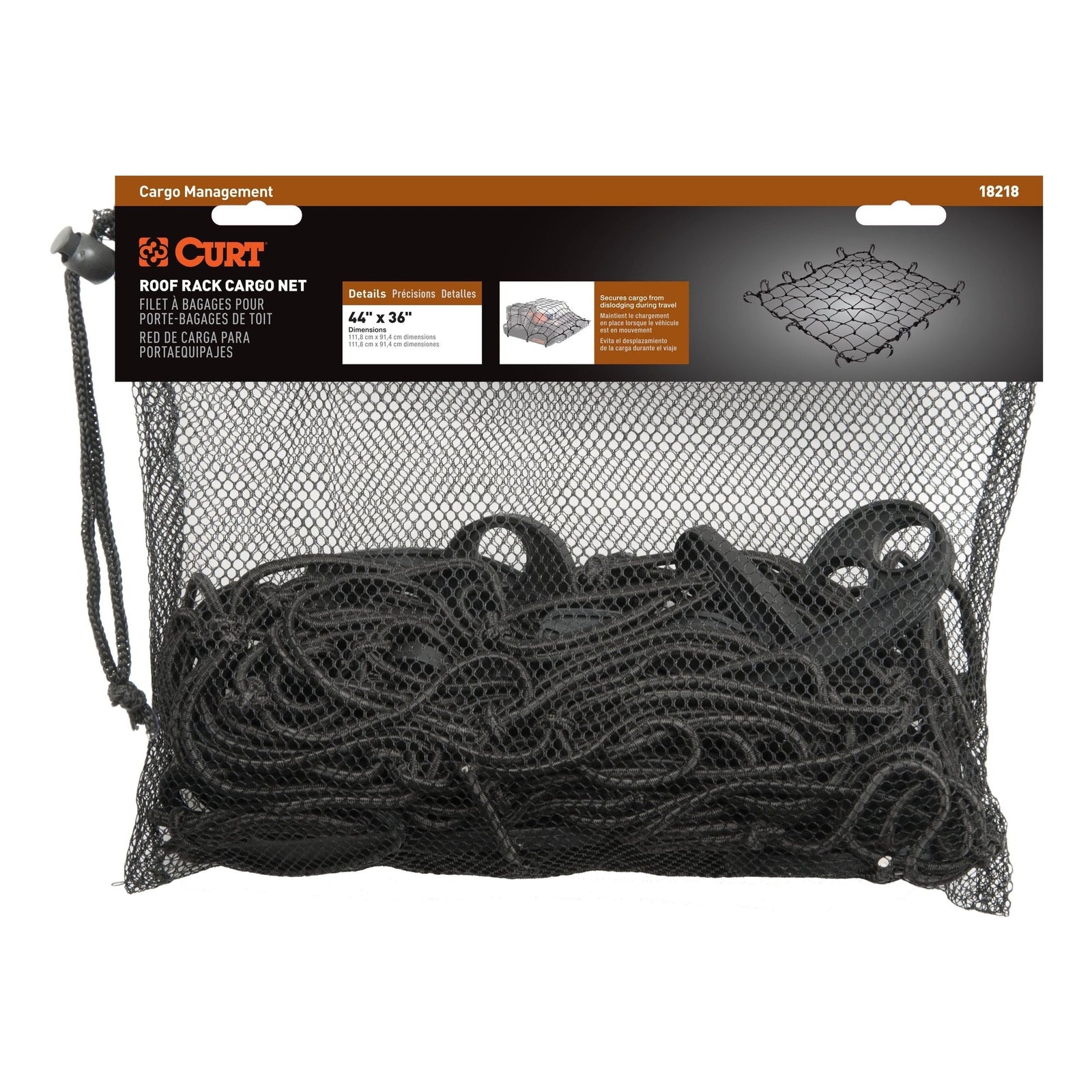 18218 Elastic Cargo Net with Hooks for Roof Basket, 44 x 36-in O1U4 - product image 1