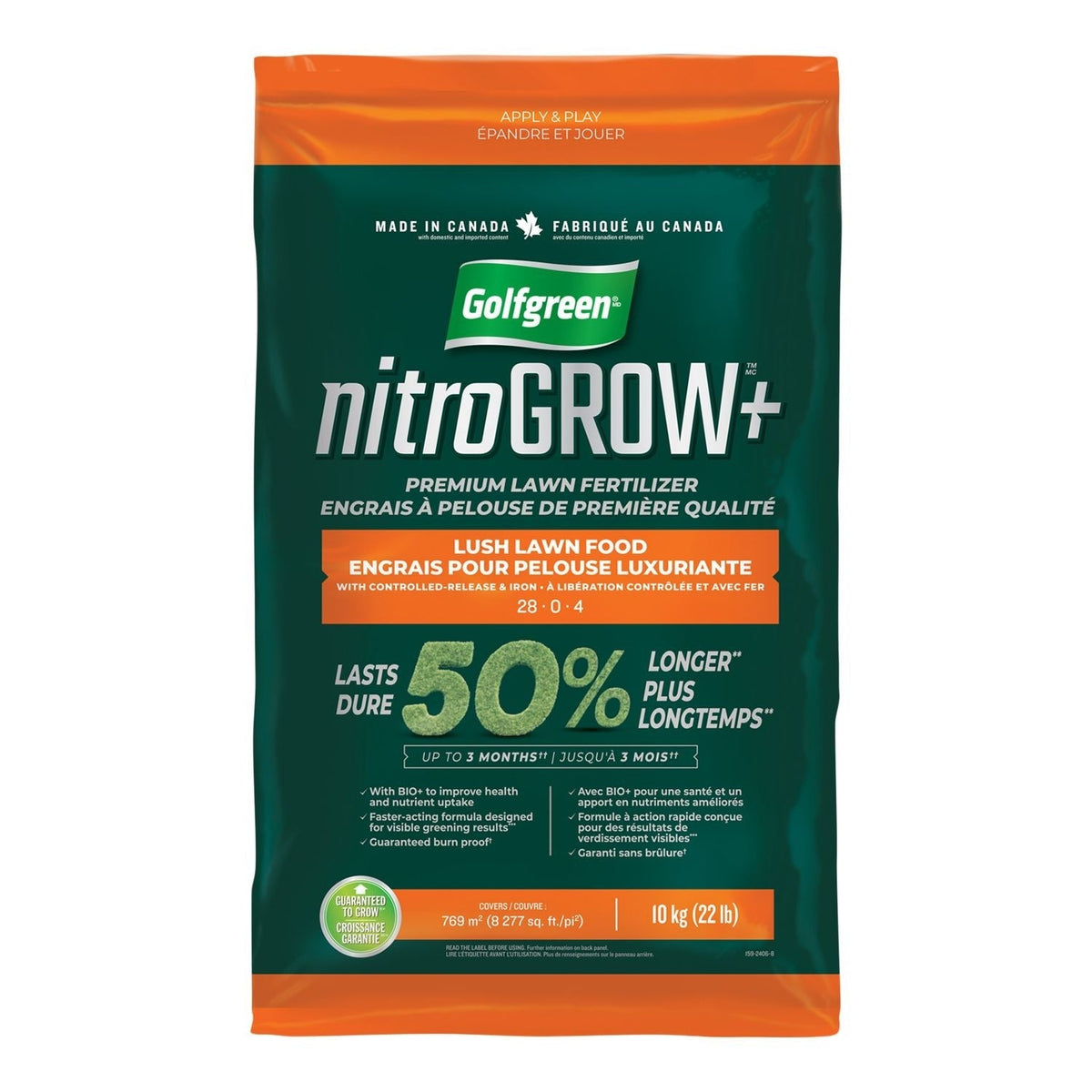 Nitrogrow+ Premium Nitrogen Enriched Lush Lawn Fertilizer, 28-0-4, 10kg W6U1 - product image 1