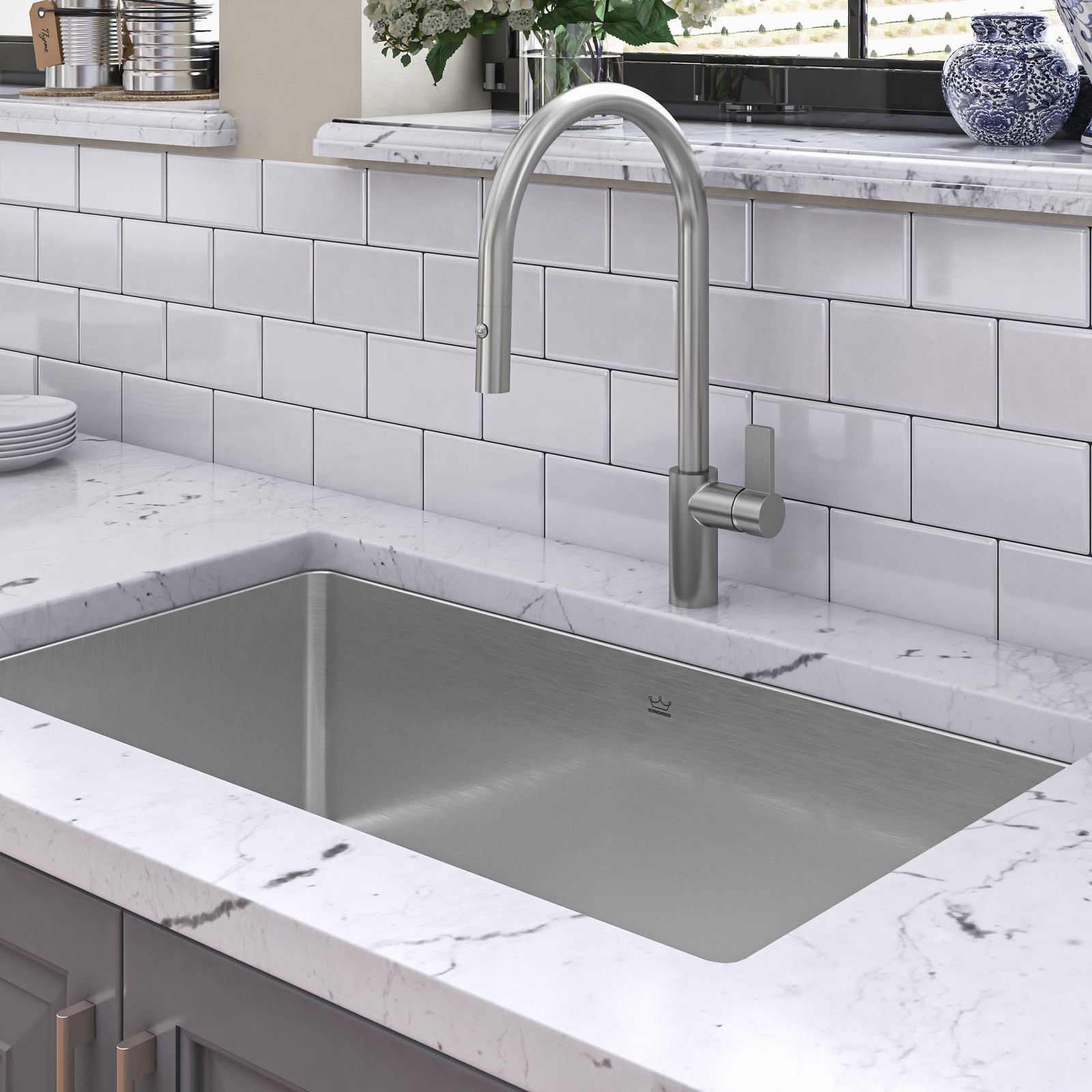Brookmore Undermount Single Bowl Off Set Waste Kitchen Sink, 32.5-in x 18.1-in x 9-in, Stainless Steel J4U7 - product image 4