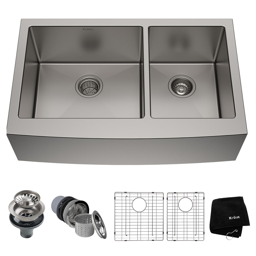 Standard PRO Apron Front Farmhouse Stainless Steel Double Bowl Kitchen Sink, 33x21x10-in M9Q0 - product image 1