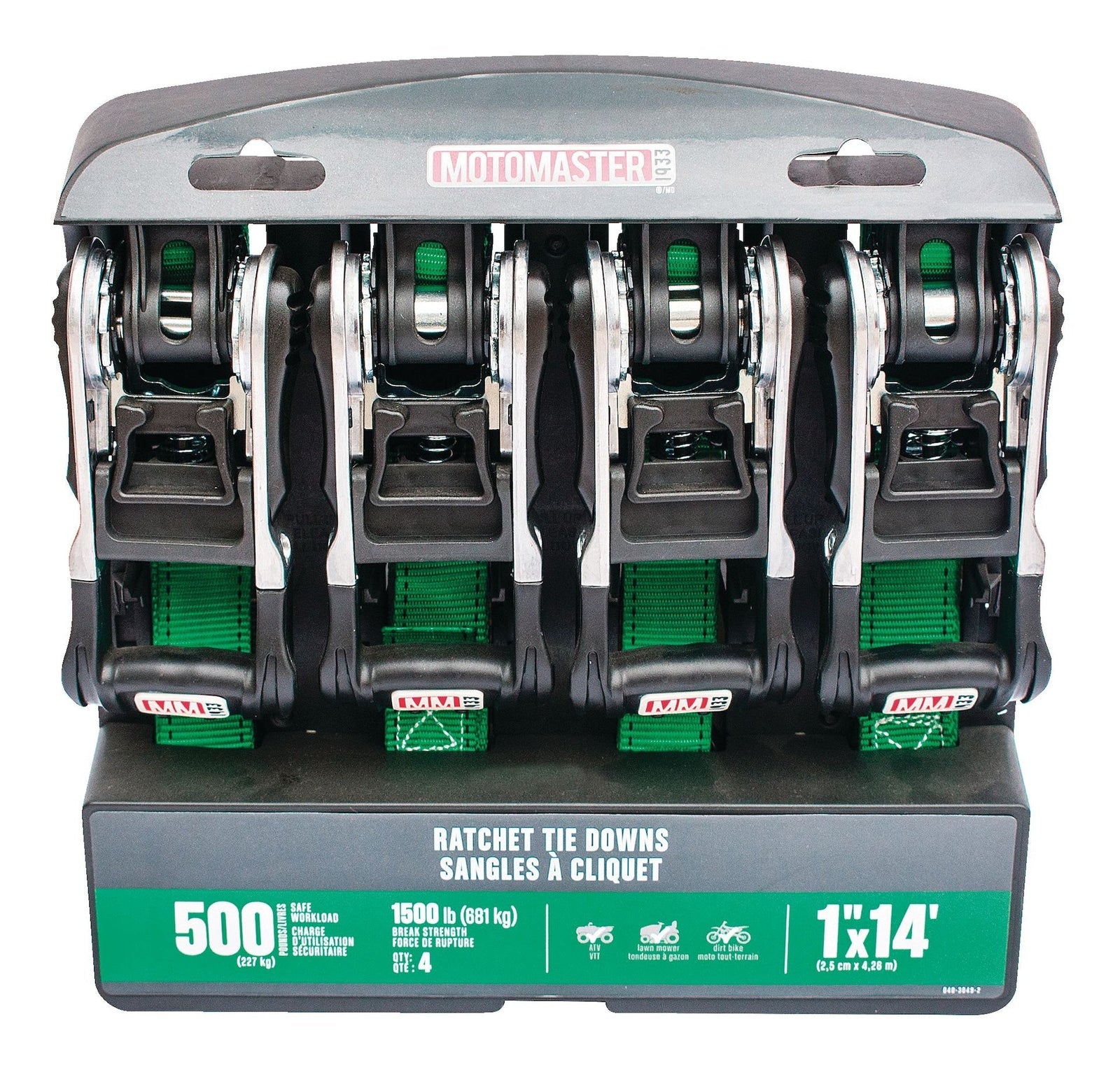 1,500-lb Ratchet Tie Down, with Padded D-Handle, 1-in x 14-ft, 4-pk, Green I1I1 - product image 4