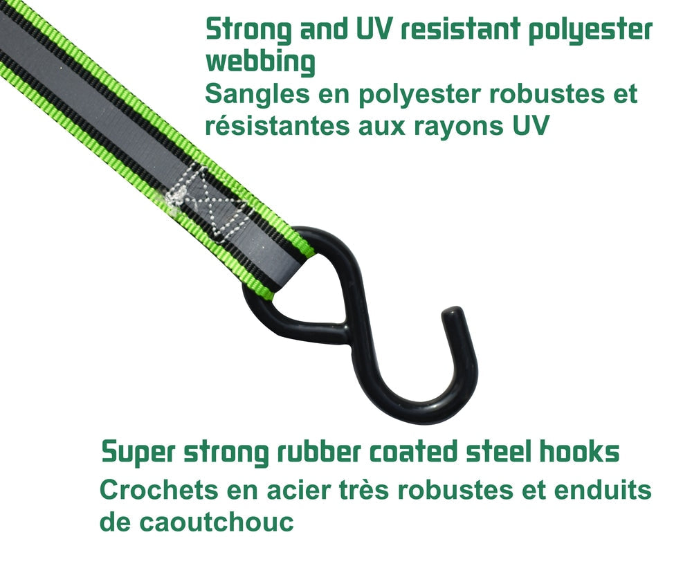 1,500-lb Reflective Ratchet Tie Down Strap, with Padded D-Handle, 1-in x 12-ft, 4-pk, Green C0N4 - product image 6