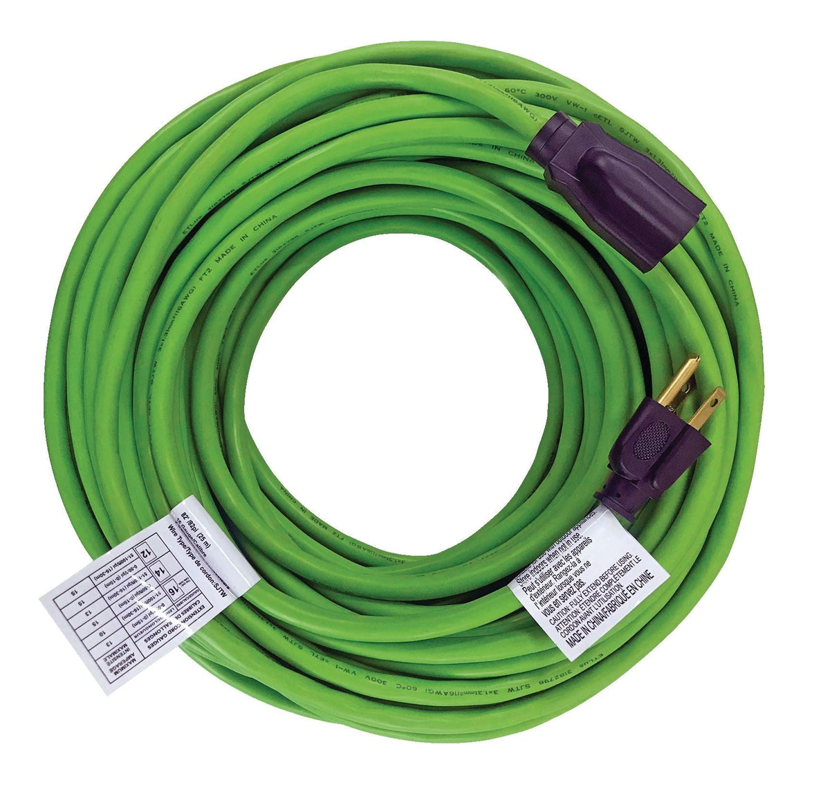 82-ft 16/3 Outdoor Extension Cord with Grounded Outlet, Lime Green Y4S4 - product image 2