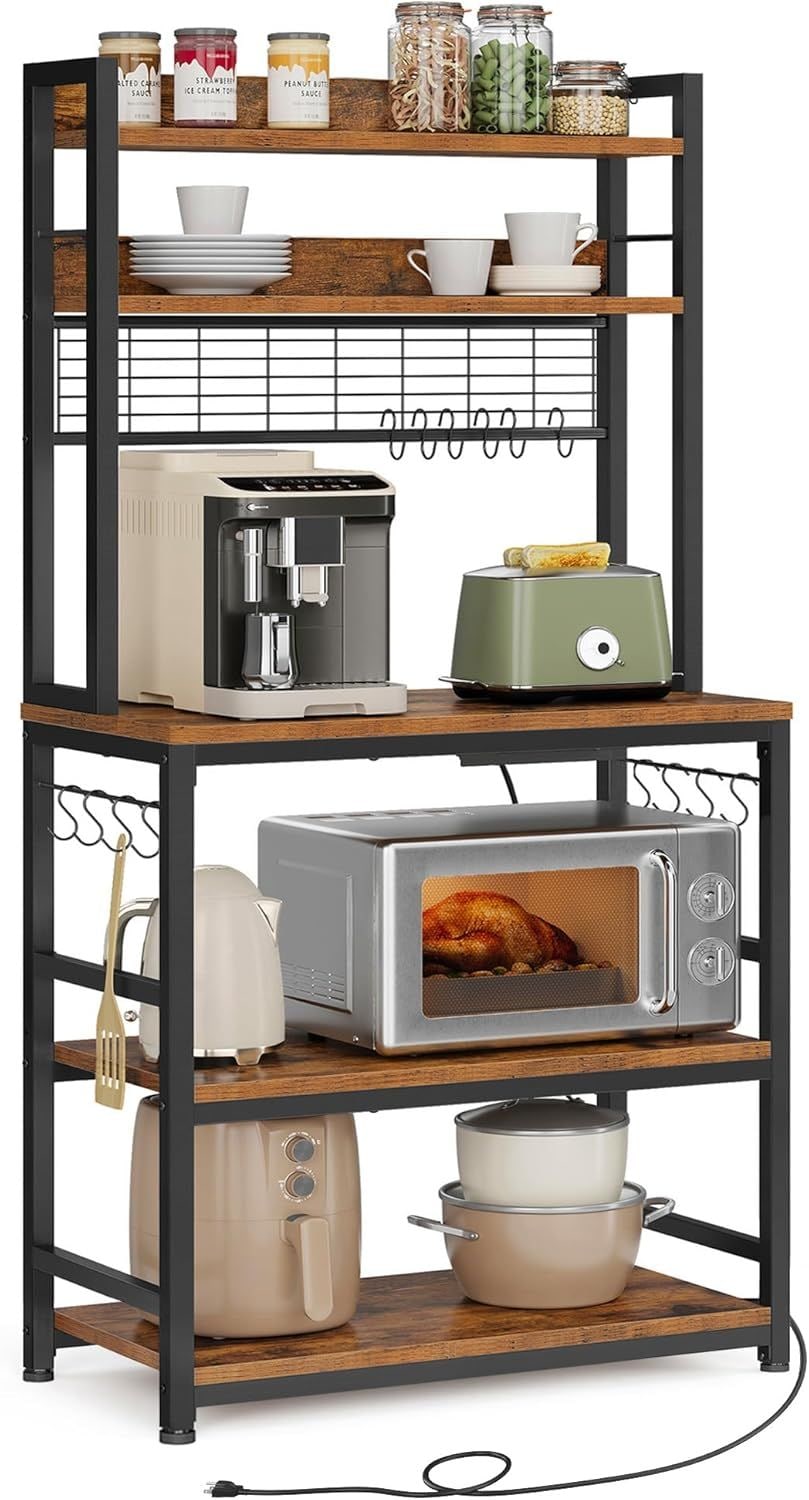 Home Rustic Brown Baker's Rack with Charging Station N8Q8 - product image 2