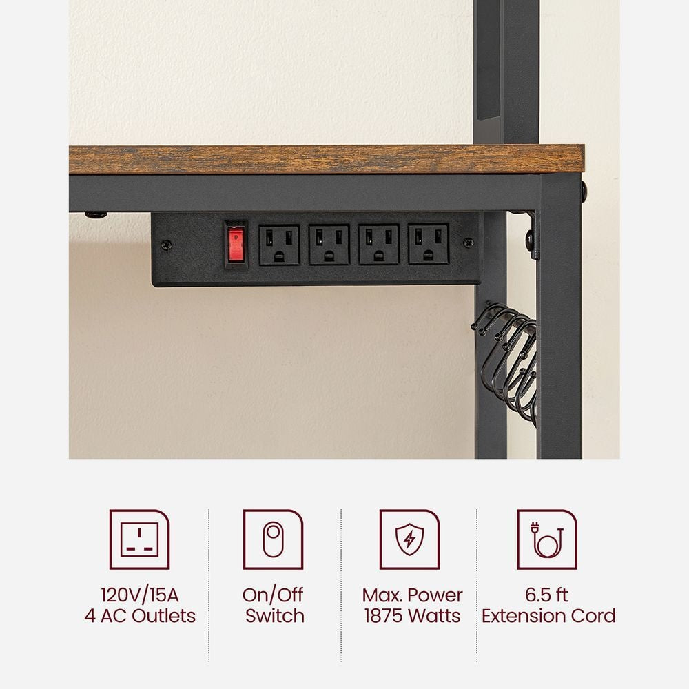 Home Rustic Brown Baker's Rack with Charging Station N8Q8 - product image 3