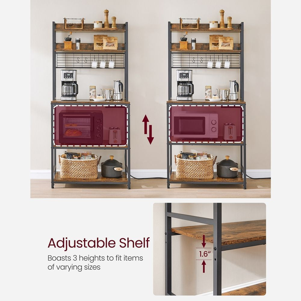 Home Rustic Brown Baker's Rack with Charging Station N8Q8 - product image 4