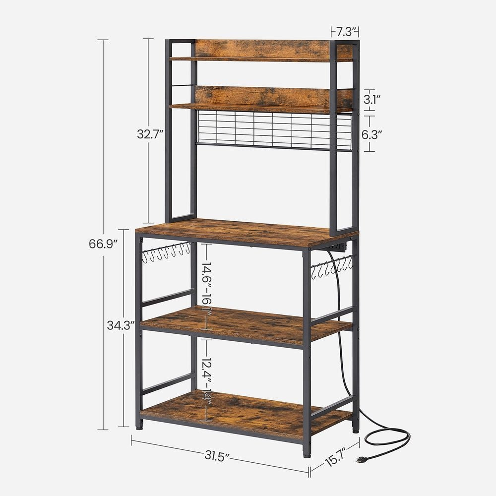Home Rustic Brown Baker's Rack with Charging Station N8Q8 - product image 5
