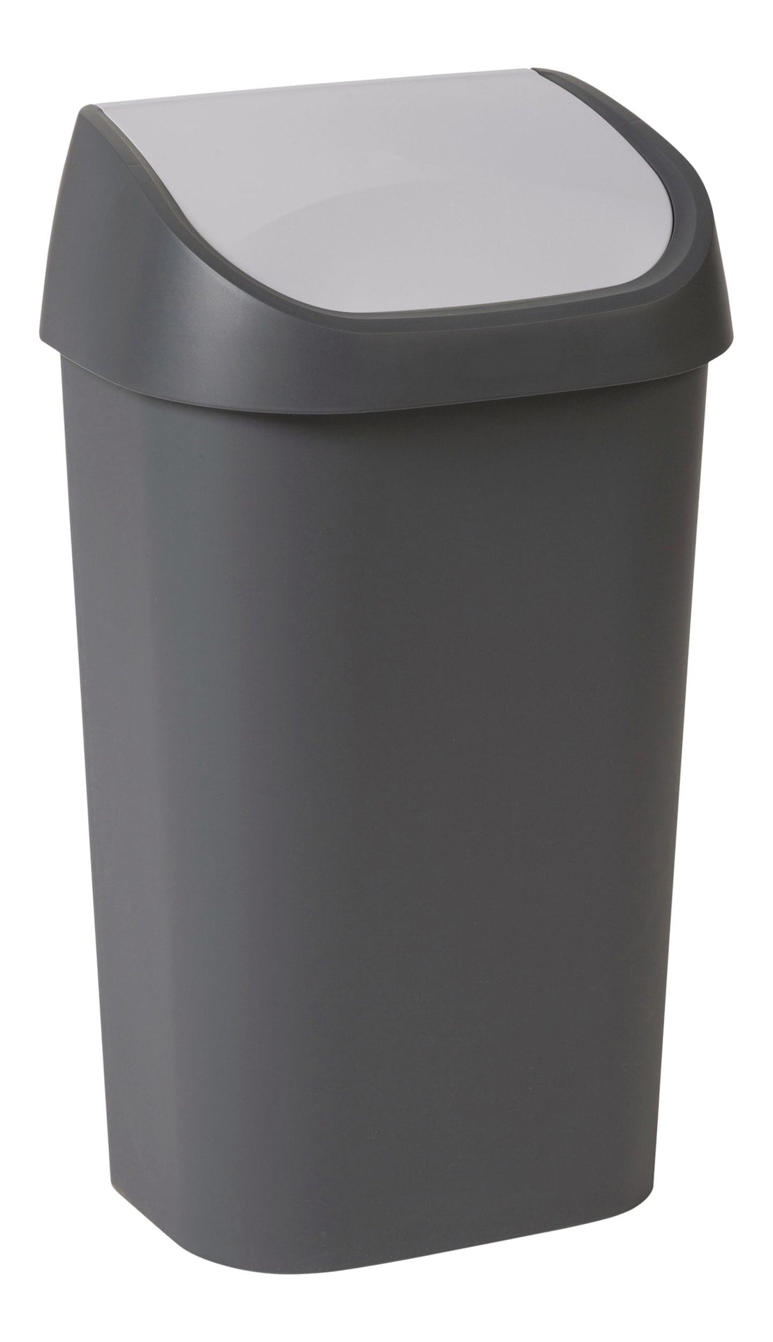 type A Plastic Rectangular Swing Lid Garbage Can, Black/Grey, 50-L W8U6 - product image 1
