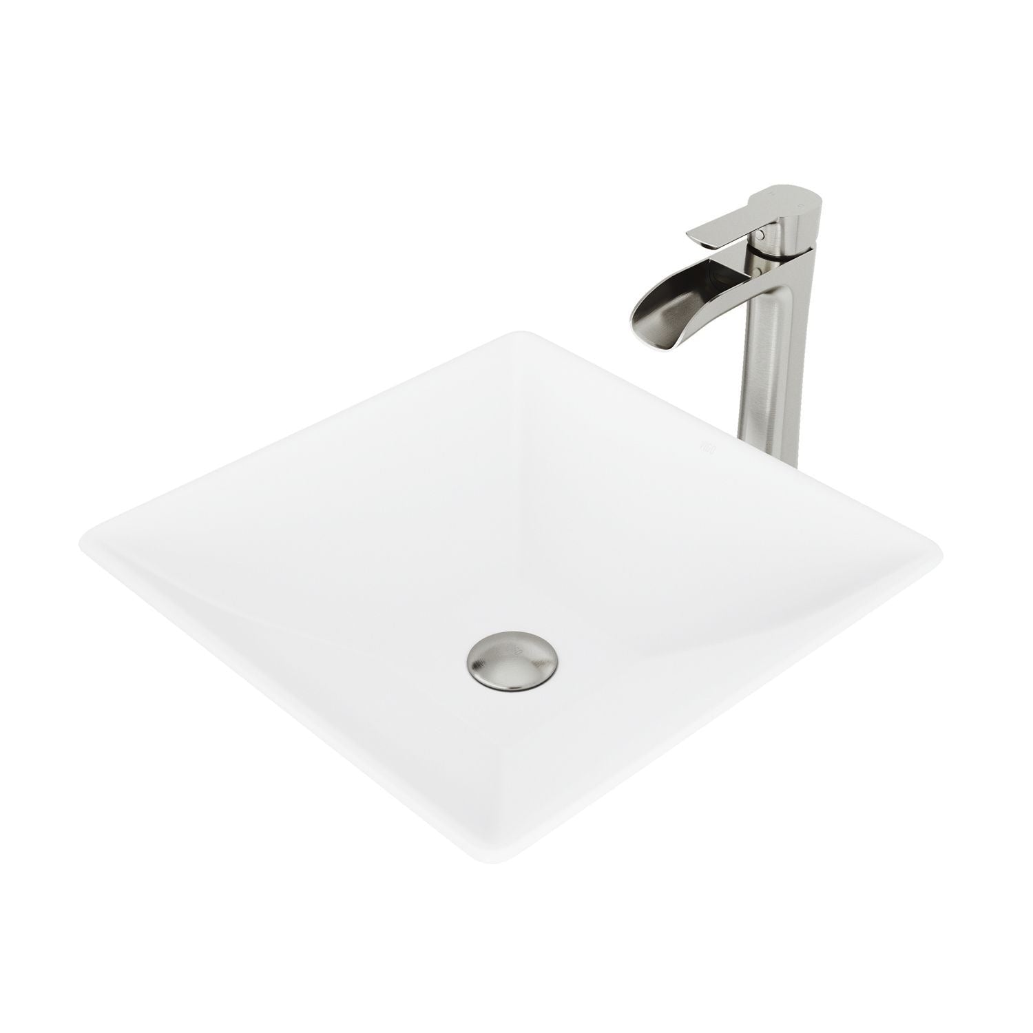 Hibiscus MatteStone White Bathroom Sink/Basin Set with Niko Faucet and Square Composite Vessel Y6G0 - product image 1