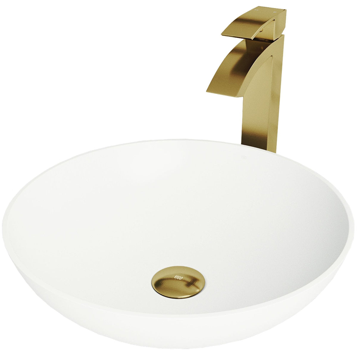 Lotus MatteStone Round White Composite Bathroom Sink/Basin Set with Duris Faucet and Pop-Up Drain Z5H9 - product image 1