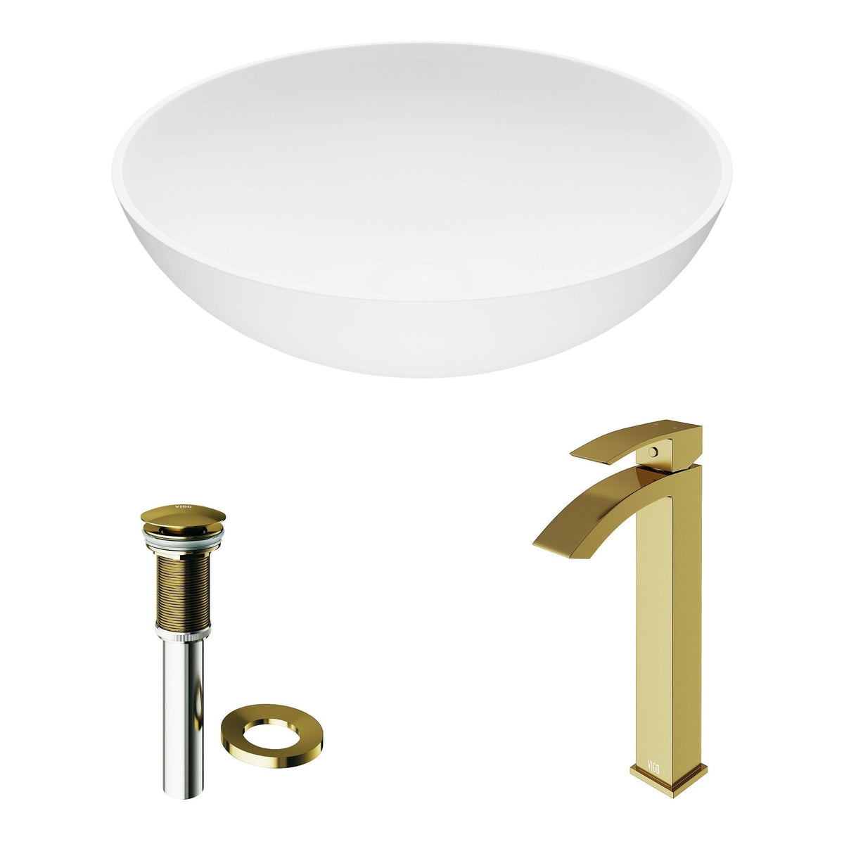 Lotus MatteStone Round White Composite Bathroom Sink/Basin Set with Duris Faucet and Pop-Up Drain Z5H9 - product image 2