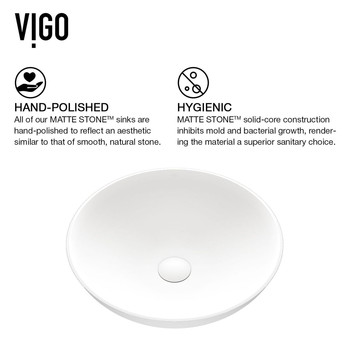 Lotus MatteStone Round White Composite Bathroom Sink/Basin Set with Duris Faucet and Pop-Up Drain Z5H9 - product image 3