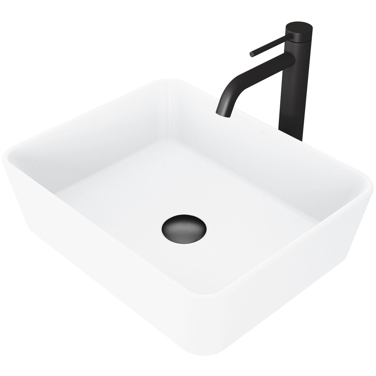 Marigold MatteStone Matte White Bathroom Sink/Basin Set with Lexington Faucet and Rectangular Composite Vessel M8X6 - product image 1