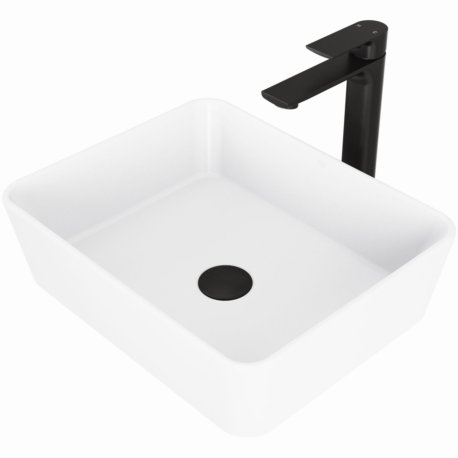 Marigold MatteStone Matte White Bathroom Sink/Basin Set with Norfolk Faucet and Rectangular Composite Vessel V5T4 - product image 1