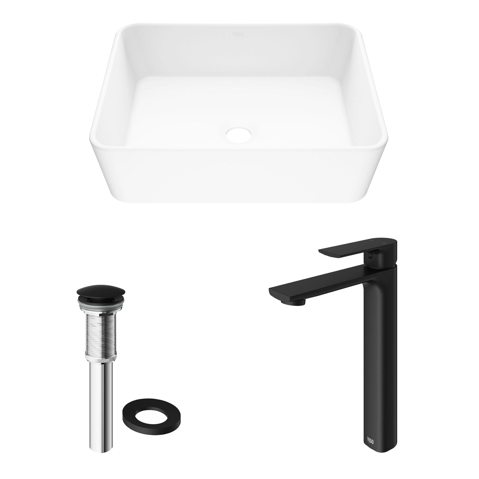 Marigold MatteStone Matte White Bathroom Sink/Basin Set with Norfolk Faucet and Rectangular Composite Vessel V5T4 - product image 2
