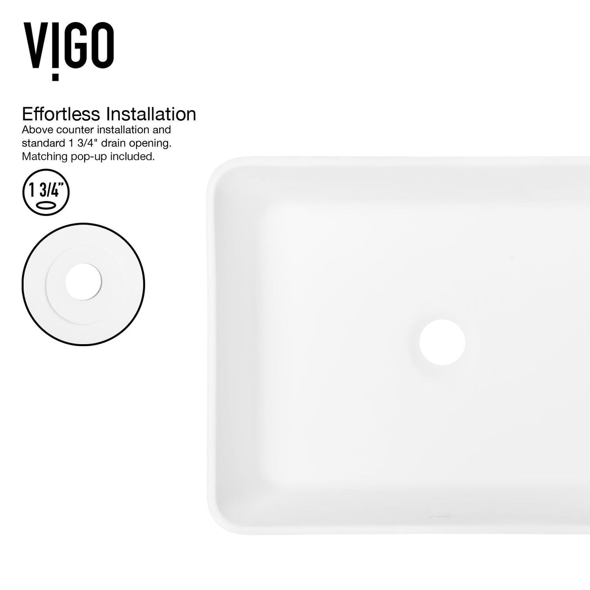 Marigold MatteStone Matte White Bathroom Sink/Basin Set with Norfolk Faucet and Rectangular Composite Vessel V5T4 - product image 4
