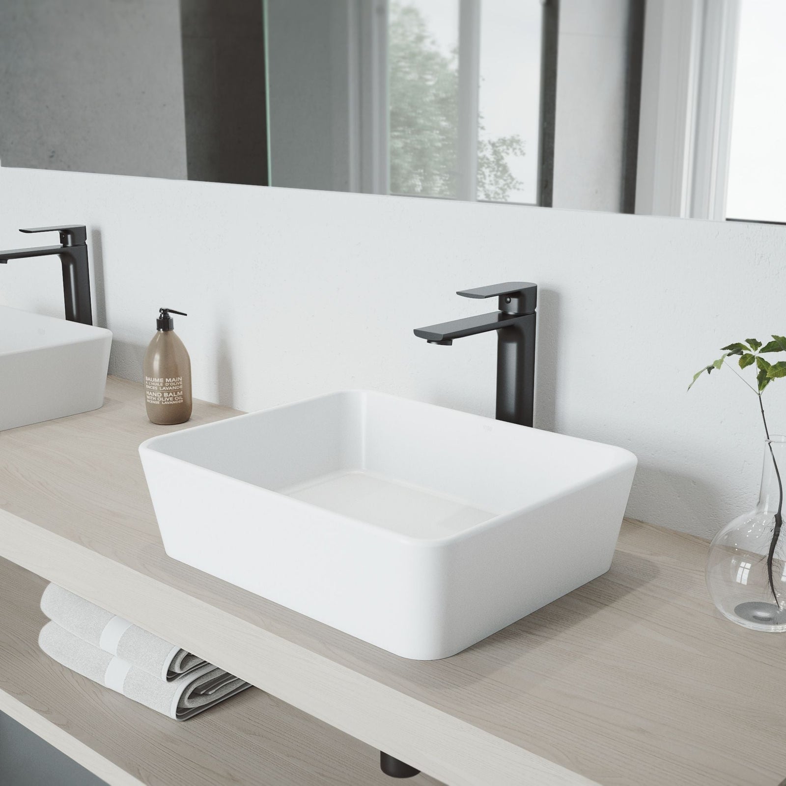 Marigold MatteStone Matte White Bathroom Sink/Basin Set with Norfolk Faucet and Rectangular Composite Vessel V5T4 - product image 7