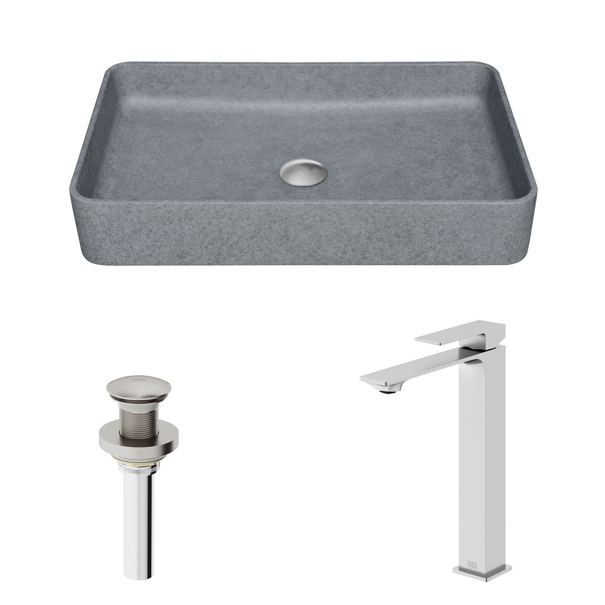 Tarragona Gothic ConcretoStone Grey Bathroom Sink/Basin Set with Dunn Faucet and Rectangular Vessel Q5G0 - product image 2