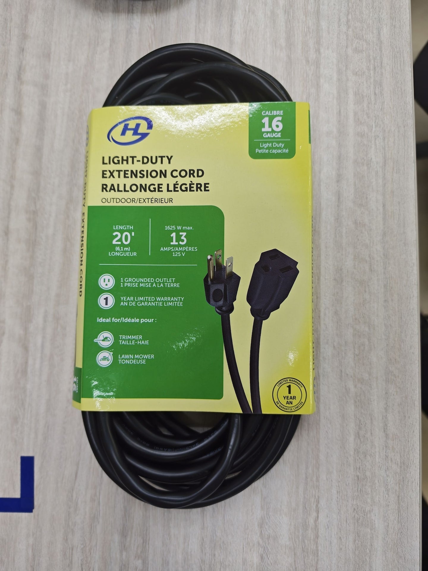 20' 16 Gauge 1-Tap Outdoor Extension Cord, Black I3I2 - product image 2
