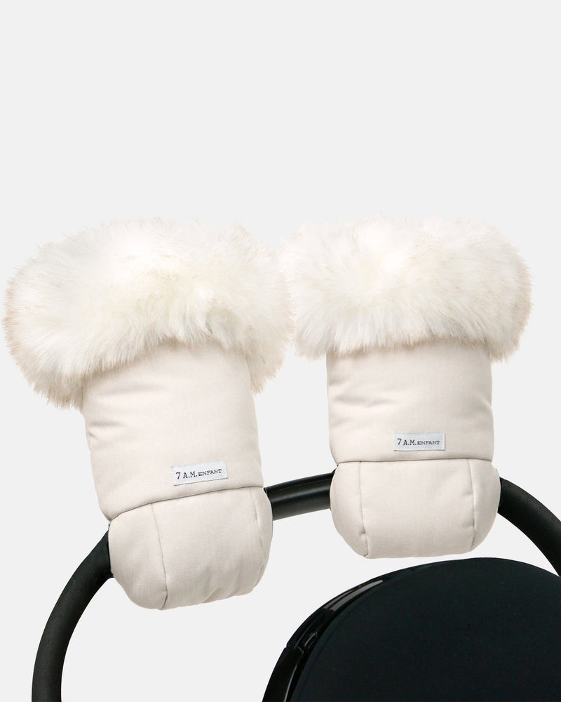 7AM Enfant Warmmuffs - White Fur and Beige Heather H9M3
