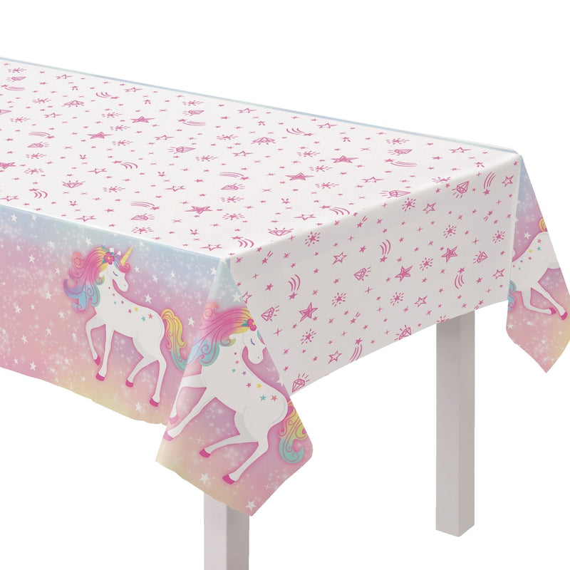 Unicorn Rectangle Plastic Reusable Table Cover, Pink/White, 54 x 96-in V7U6