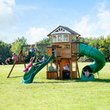 Discovery Kids' Bristol Point Cedar Wood Swing Set with Swing Beam, Upper & Lower Fort, Rock Wall & Slide Play for up to 11 Kids Z3T3 - product image 1