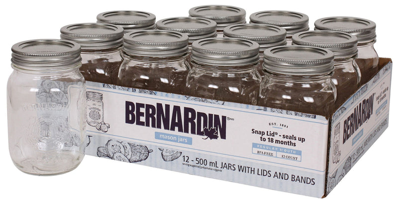 Regular Mouth Glass Mason Jars with Snap Lids, 500 mL, 12 Count K2Q0