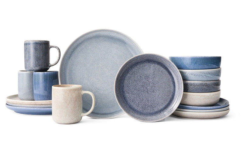 Agora 4-Tone Stoneware Dinnerware Set with Mugs, Serves 4, 16-pc, Coastal Blue M1Q9