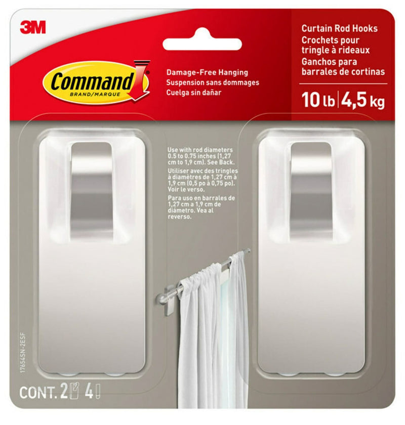 2-Piece 10-lb Satin Nickel Damage Free Curtain Rod Hooks O0H8