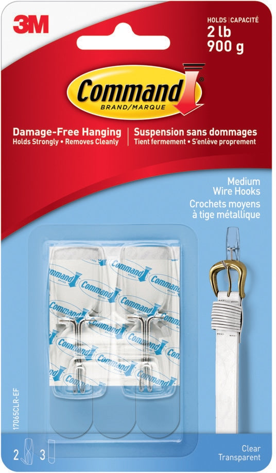 Medium Wire Toggle Hooks with Adhesive Strips, Clear, 2-lbs, 2 Strips per Pack X5L0