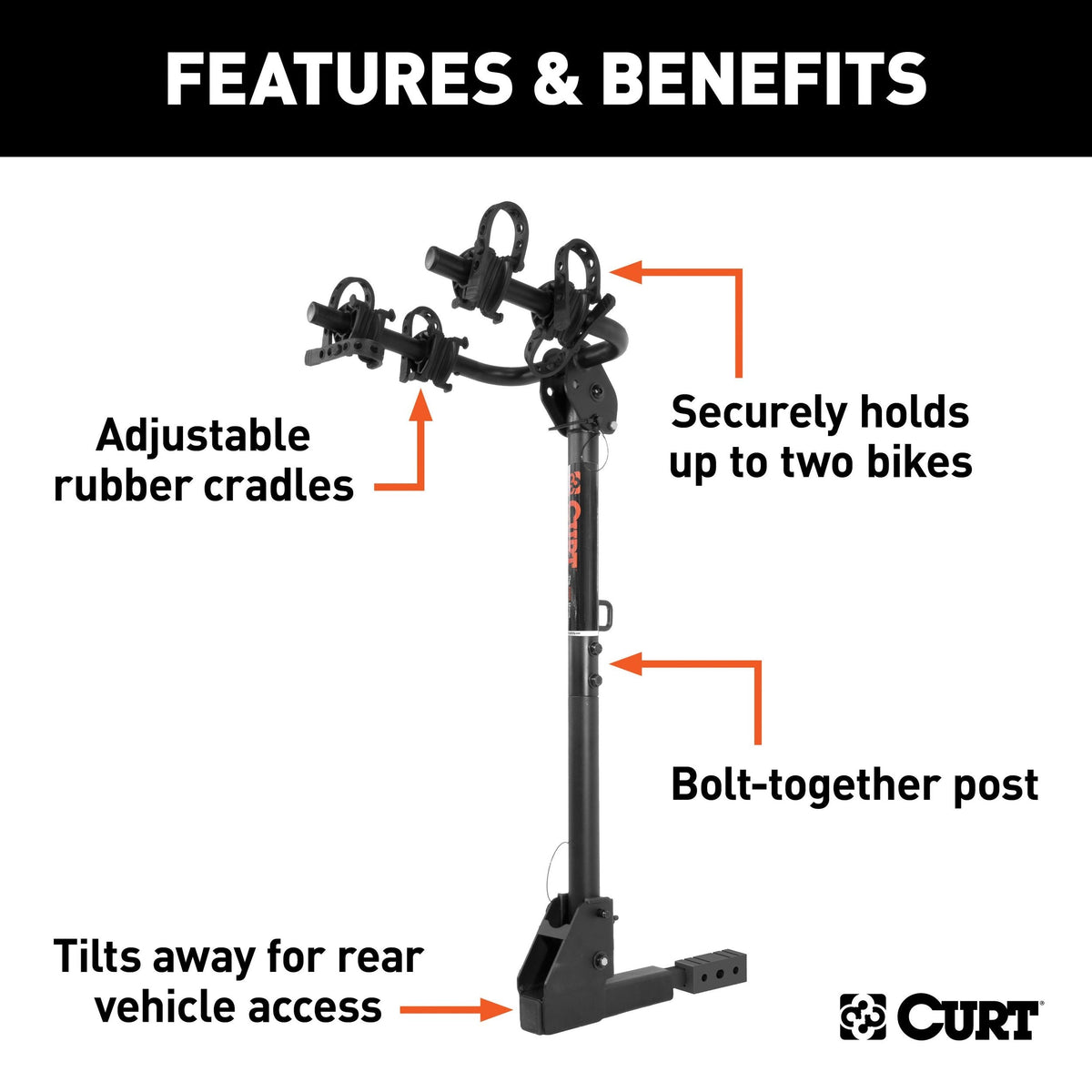 18021 Hitch Mounted Bike Rack, Fits 1-1/4" and 2" Receiver, 2 Bikes R6H0 - product image 6