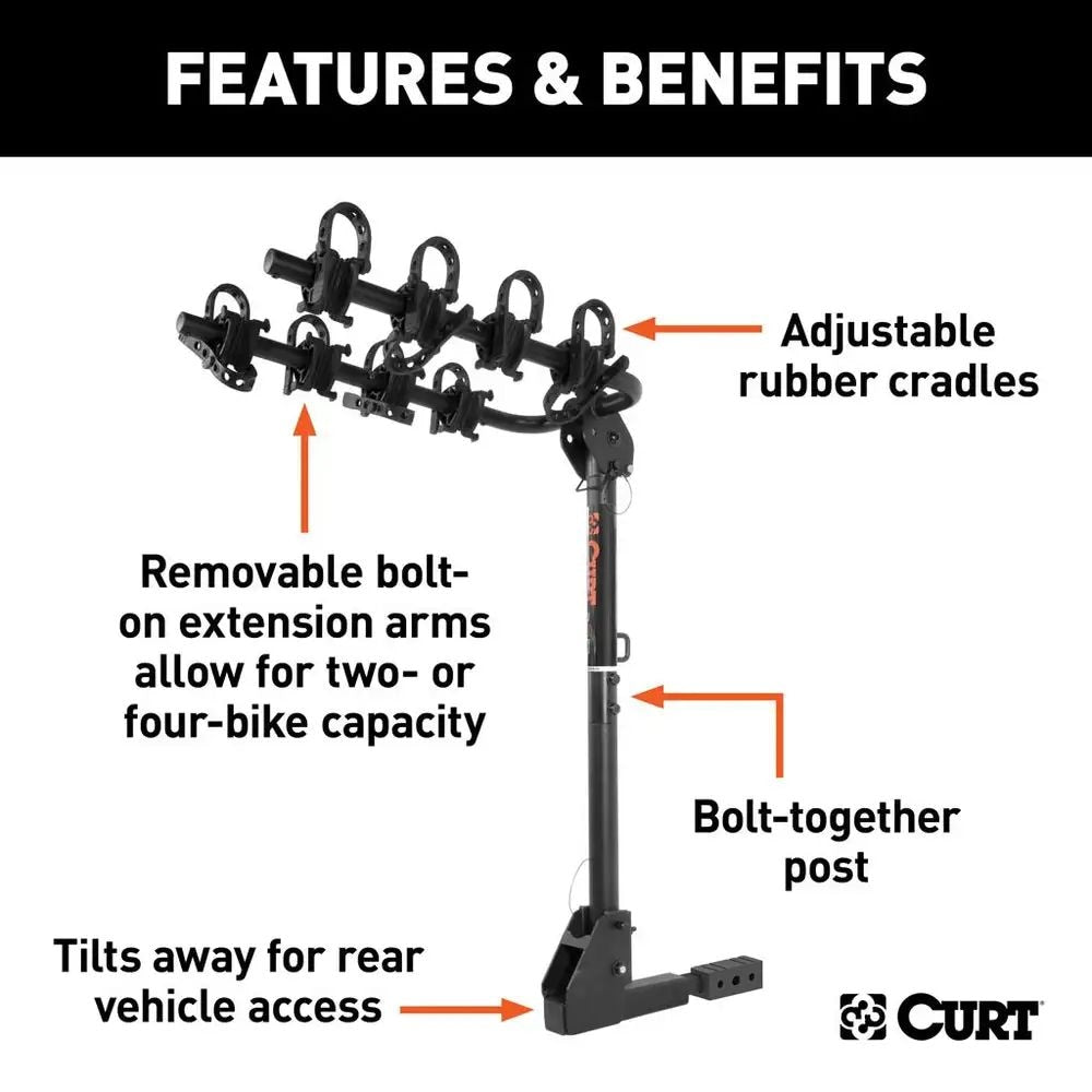 18030 2-Bike To 4-Bike Two Arm Hitch Mount Bike Rack, Fits 1-1/4, 2-in Receiver, Black S6K2 - product image 5