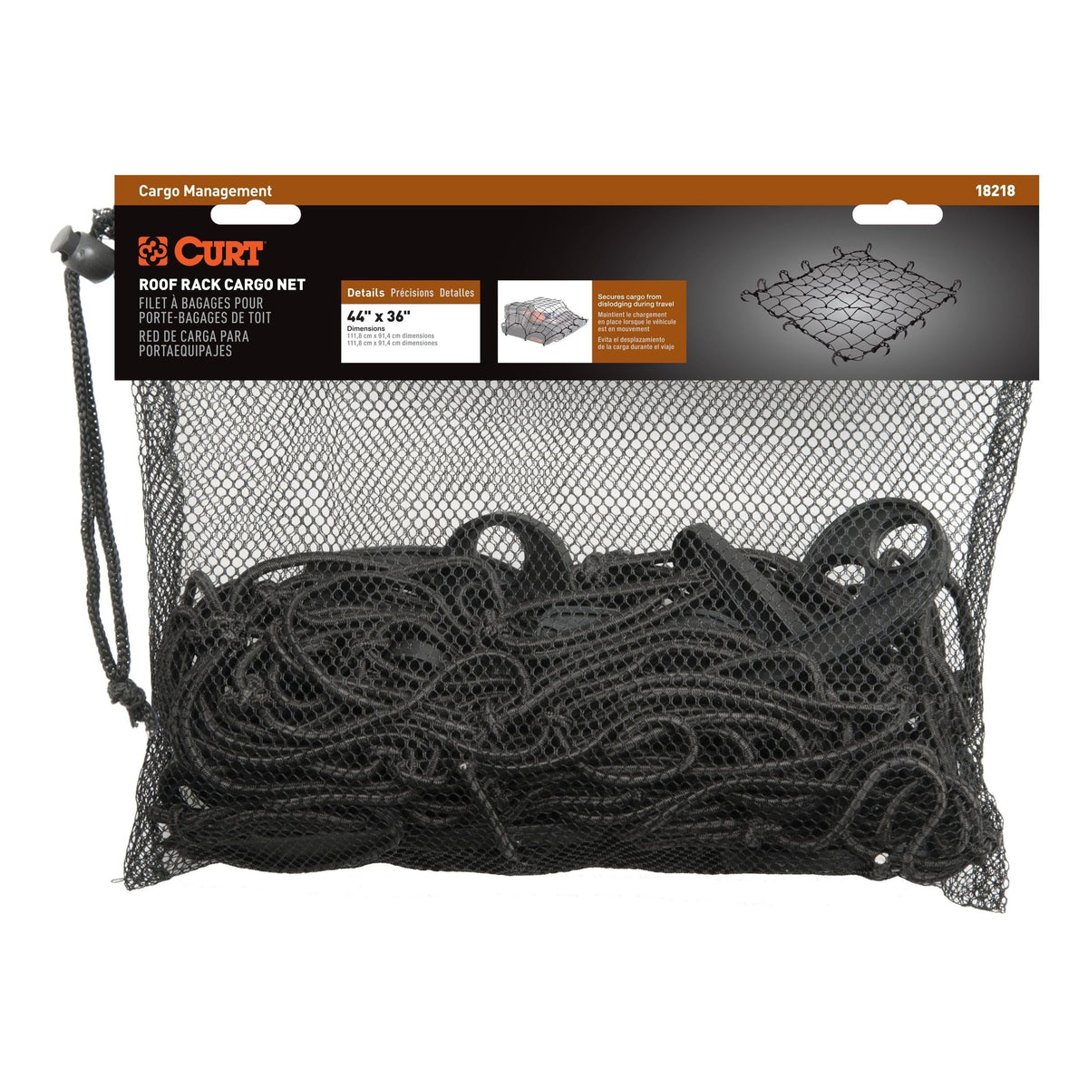 18218 Elastic Cargo Net with Hooks for Roof Basket, 44 x 36-in O1U4 - product image 1