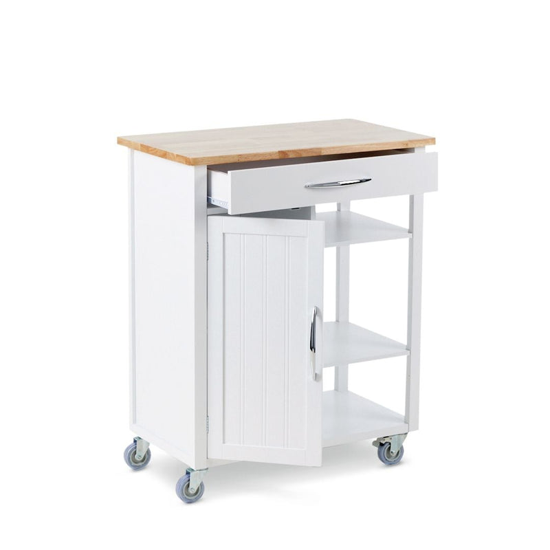 Wood Top Kitchen Utility Storage Cart/Island With Locking Wheels, White U2Q7