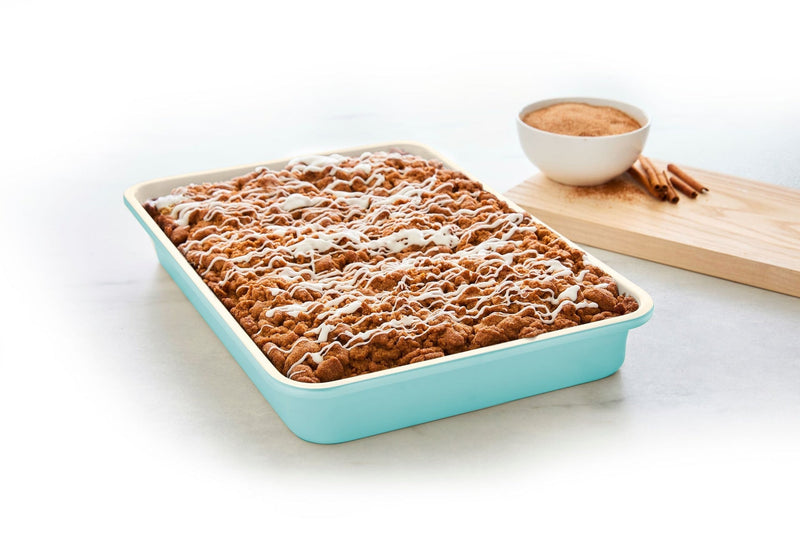 Green Pan Rectangular Teal Ceramic Non-Stick Oblong Cake Pan, 13.54x9.56x2.71-in F2Q1