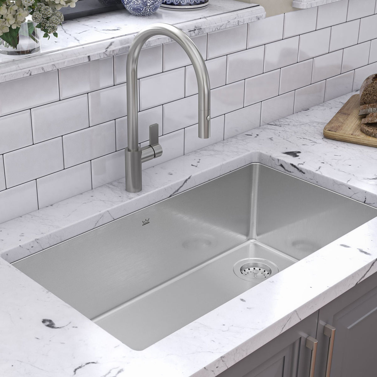 Brookmore Undermount Single Bowl Off Set Waste Kitchen Sink, 32.5-in x 18.1-in x 9-in, Stainless Steel J4U7 - product image 3