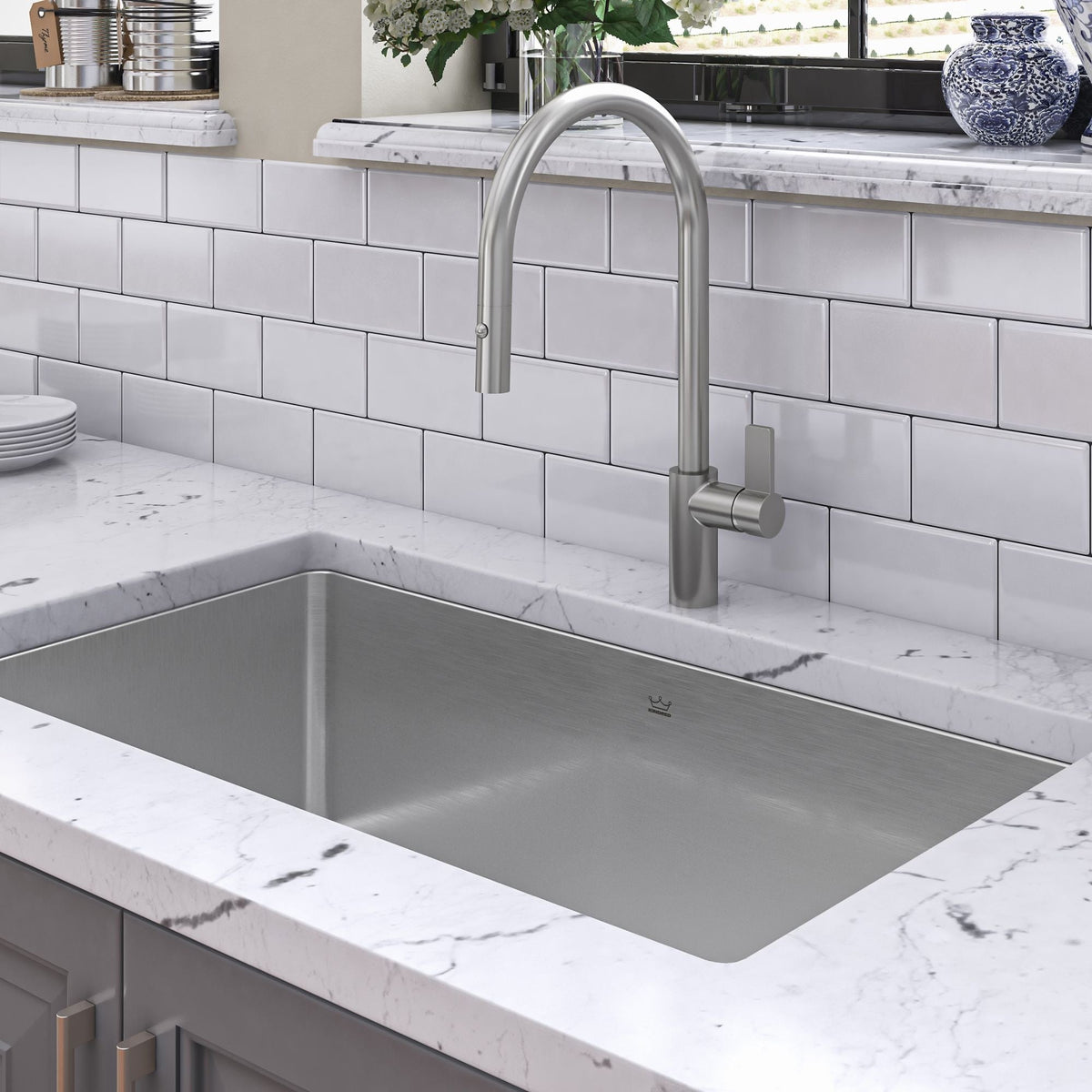 Brookmore Undermount Single Bowl Off Set Waste Kitchen Sink, 32.5-in x 18.1-in x 9-in, Stainless Steel J4U7 - product image 4