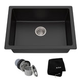 Quarza Top/Undermount Granite Single Bowl Kitchen Sink, Black Onyx, 24x18x9-in Y8K5 - product image 1