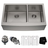 Standard PRO Apron Front Farmhouse Stainless Steel Double Bowl Kitchen Sink, 33x21x10-in M9Q0 - product image 1