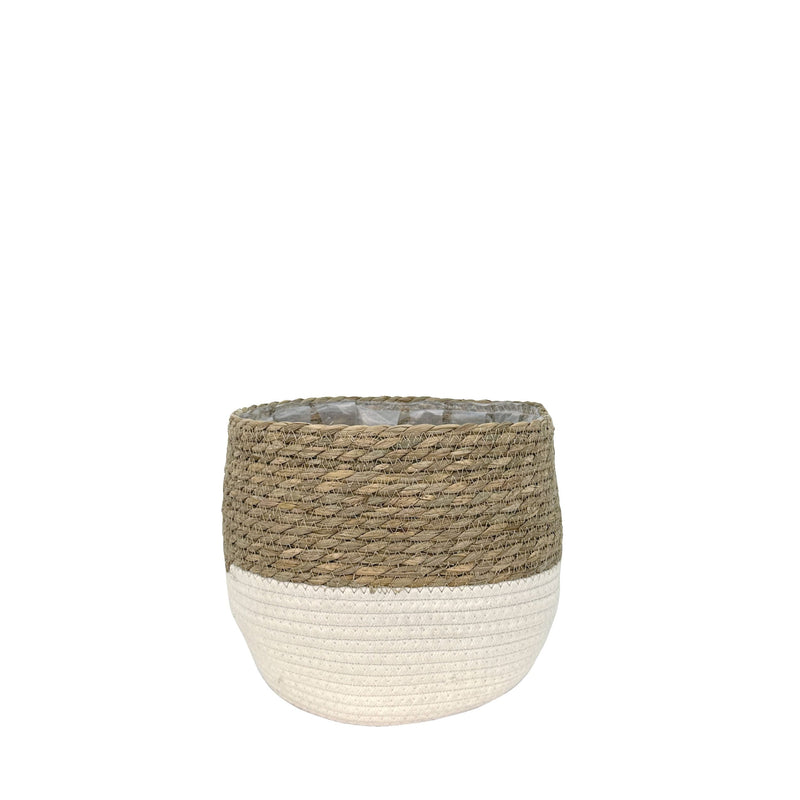 Weave Cotton Jute Round Basket Planter with Leaf-Proof Plastic Lining, 4-in A5U0