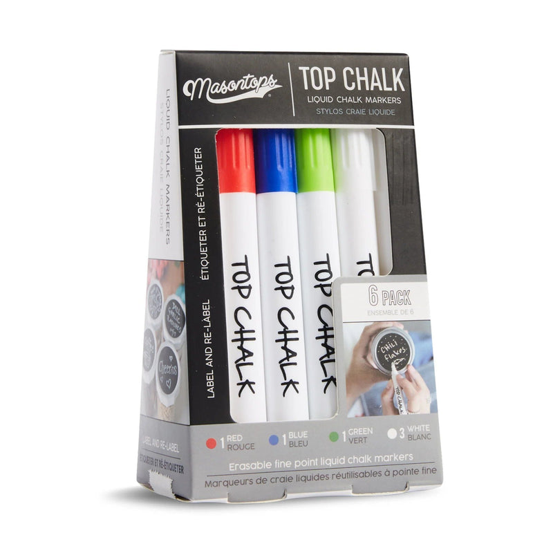 Top Chalk Erasable Liquid Chalk Markers, Multi-Colour, 6-pk N8Q7