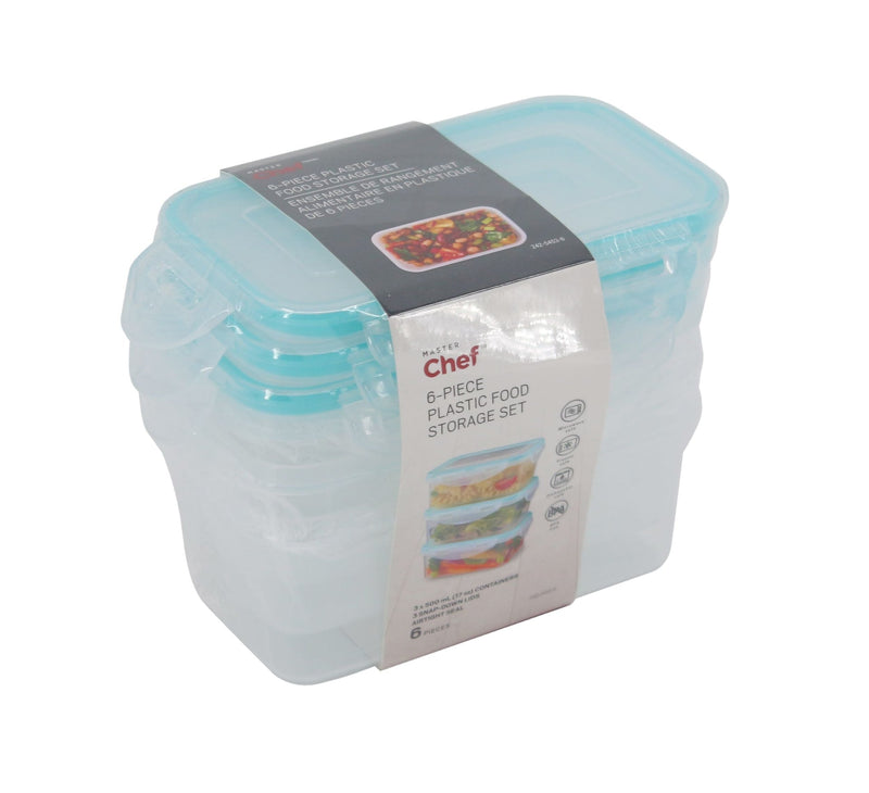 Plastic Food Storage Container Set with Snap Lid, 500-mL, 6-pc D5S2