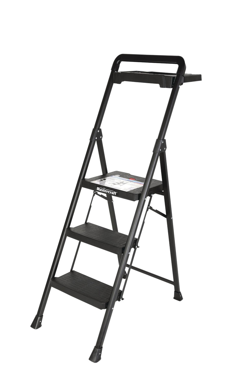 3-Step Ladder Heavy-Duty Metal/Plastic Folding Step Stool, 300-lb, 4.5 ft V8M8