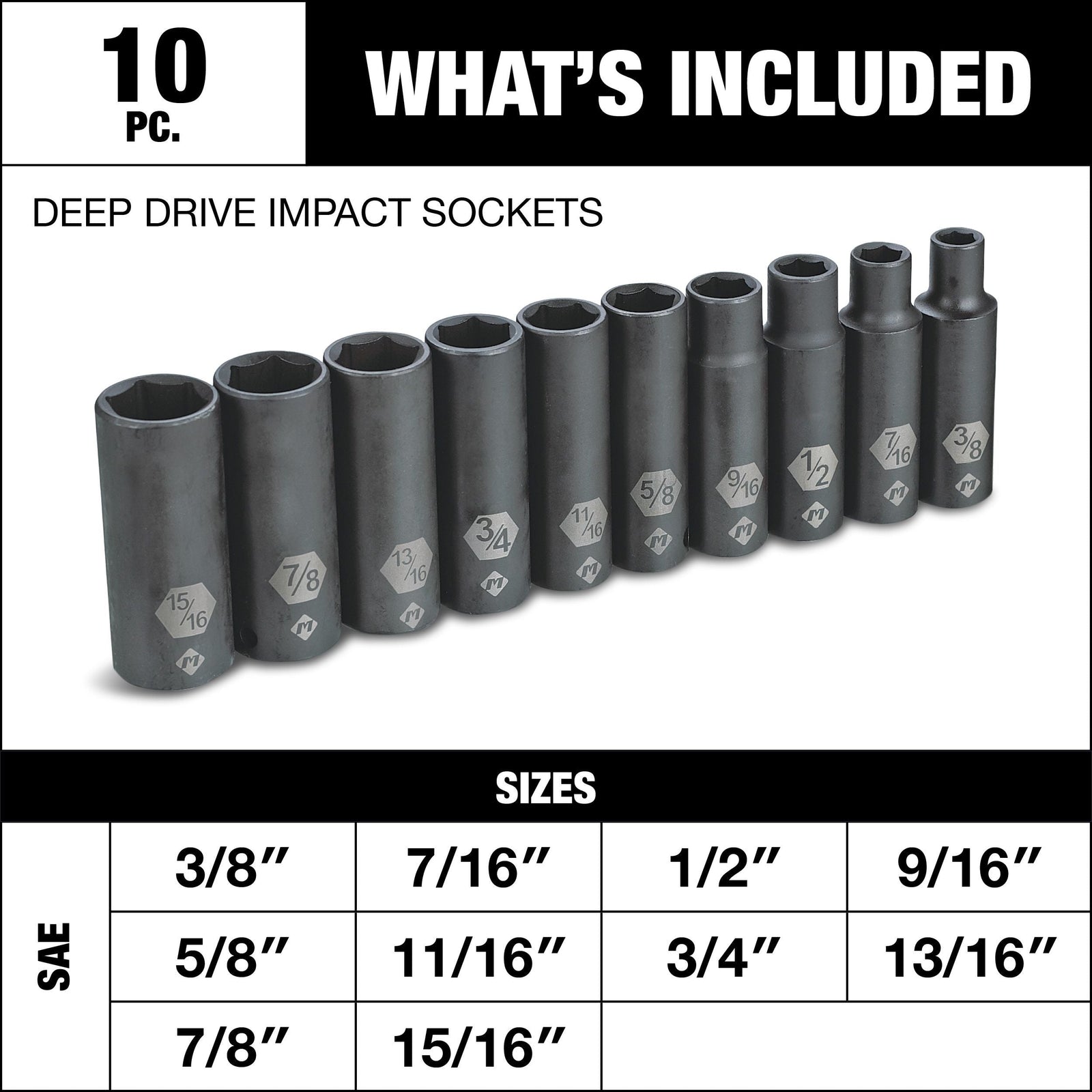 1/2-in Drive Deep Impact Socket Set, SAE, 10-pc P2W4 - product image 4