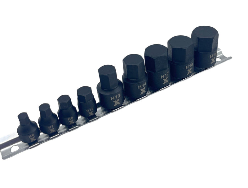 9 Piece Impact Stubby Bit Socket Rail Hex Metric P1U0