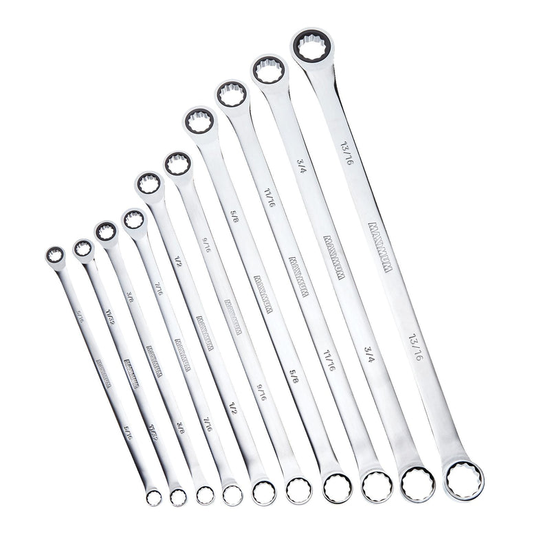 Extra-Long Double Box-End Ratcheting Wrench Set, SAE, 10-pk D5X8