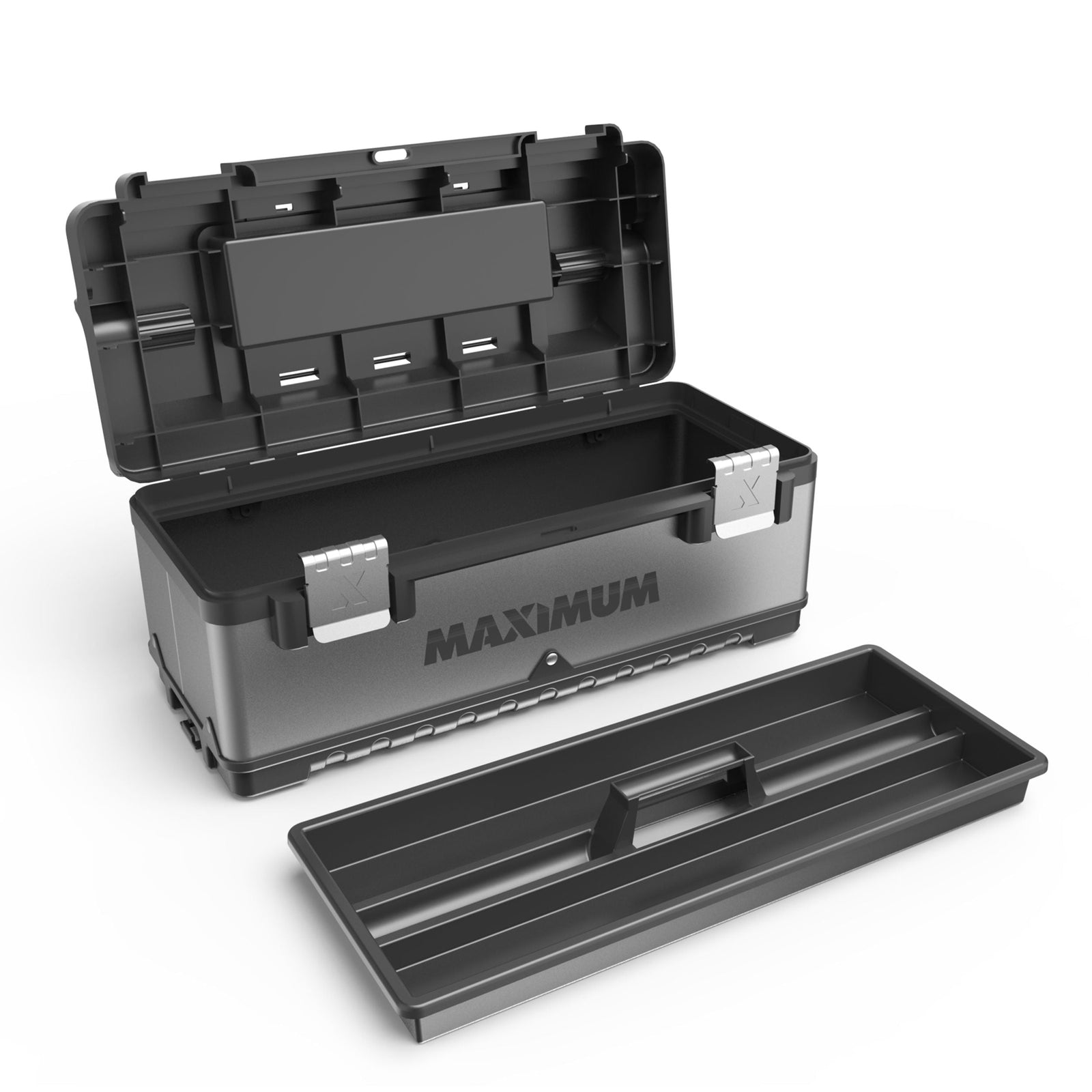 Portable Plastic & Metal Tool Box with Removable Tray & Organizer, Black, 20-in V9F1 - product image 4